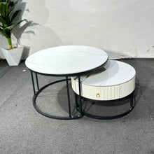 2-Piece Marble Top Nesting Coffee Table Set with Storage Drawer - Black Metal Round Frames — WIMU Kitchen Nairobi — Kenya · WIMU Kitchen