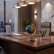 Rotating World Globe Decor with Gold Meridian Arc and Crystal Base — WIMU Kitchen Nairobi — Kenya · WIMU Kitchen