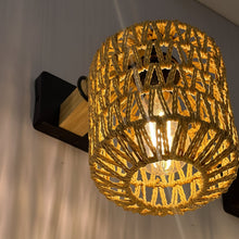 Rustic Woven Rope Wall Lamp, Wood & Black Metal, E27 — view 3 — Kenya · WIMU Kitchen
