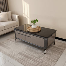 FCT1279 Dark Marble Coffee Table with Storage Drawers and Tapered Metallic Legs — view 2 — Kenya · WIMU Kitchen