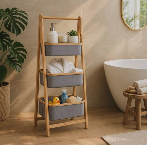 Foldable Bamboo Laundry Hamper with Pull-Out Baskets and Storage Shelf — WIMU Kitchen Nairobi — Kenya · WIMU Kitchen Nairobi