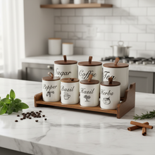 Luxury 8-Piece Ceramic Canister Set with Tray – Ribbed Jars & Airtight Bamboo Lids — WIMU Kitchen Nairobi — Kenya · WIMU Kitchen