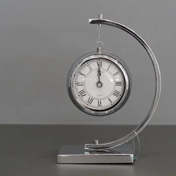 Silver Hanging Pocket-Watch Table Clock with Chrome Arch Stand & Roman Numerals — WIMU Kitchen Nairobi — Kenya · WIMU Kitchen Nairobi