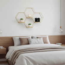 4-Piece Hexagon Floating Wall Shelf Set – Gold Metal Frame with Wood Base — WIMU Kitchen Nairobi — Kenya · WIMU Kitchen