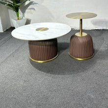 2-Piece Marble and Aluminium Top Nesting Side Table Set - Pleated Leather-Look Fabric Bases — WIMU Kitchen Nairobi — Kenya · WIMU Kitchen