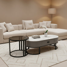 Oval Coffee Table Set with Drawer FCT 002 - Marble-Pattern Top with Nesting Side Table — WIMU Kitchen Nairobi — Kenya · WIMU Kitchen