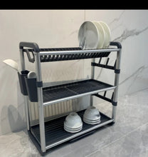 3 Tier Aluminium Dish Drying Rack with Drainer Board, Utensil and Cup Holders — view 2 — Kenya · WIMU Kitchen