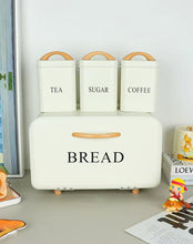4 Piece Bread Bin and Tea Coffee Sugar Canister Set - Cream Metal with Wood Accents and Airtight Lids — WIMU Kitchen Nairobi — Kenya · WIMU Kitchen