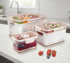 3-Piece Airtight Fridge Vegetable & Fruit Storage Box Set — WIMU Kitchen Nairobi — Kenya · WIMU Kitchen