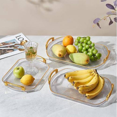 3 Piece Striped Clear Tray Set with Gold Rimmed Handles — WIMU Kitchen Nairobi — Kenya · WIMU Kitchen Nairobi