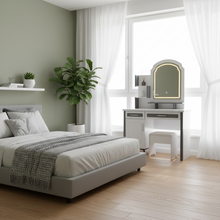 White & Grey LED Vanity Dressing Table with Arched Mirror, Cabinet & Stool — WIMU Kitchen Nairobi — Kenya · WIMU Kitchen