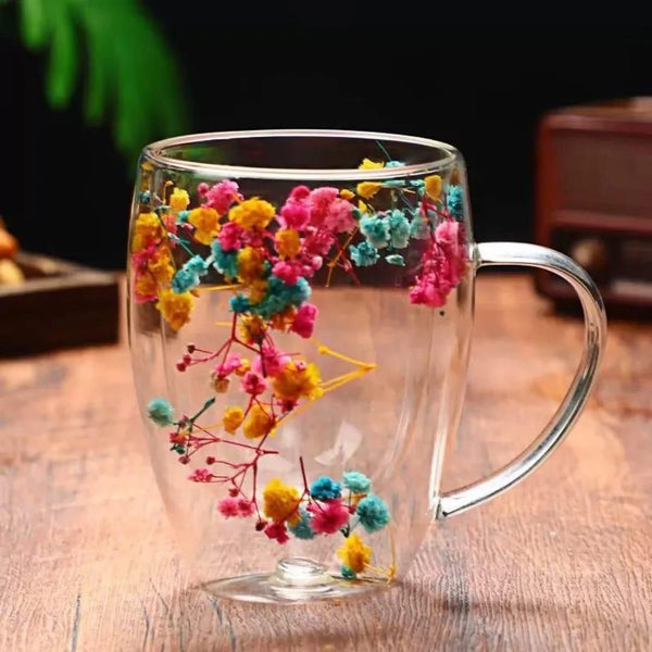 Double-Wall Borosilicate Glass Mug with Pressed Floral Design – 350ml — WIMU Kitchen Nairobi — Kenya · WIMU Kitchen Nairobi