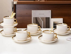 Ceramic Coffee Cup & Saucer Set, 6 x 300ml, Gold — view 2 — Kenya · WIMU Kitchen