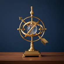 Antique Gold Armillary Sphere Sculpture with Crystal Ball Table Centerpiece — WIMU Kitchen Nairobi — Kenya · WIMU Kitchen