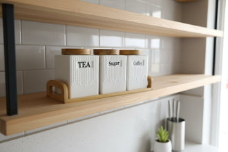 3 Piece Ceramic Canister Set with Bamboo Lids and Wooden Tray — WIMU Kitchen Nairobi — Kenya · WIMU Kitchen