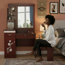 Mahogany-Red Vanity Dressing Table with Floral Cabinet, Jewellery Mirror & Stool — WIMU Kitchen Nairobi — Kenya · WIMU Kitchen