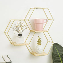 3-Piece Hexagon Wall Shelf Set - Gold Metal Frame Wood Floating Shelves for Home Decor — WIMU Kitchen Nairobi — Kenya · WIMU Kitchen