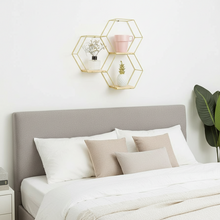 3-Piece Hexagon Wall Shelf Set - Gold Metal Frame Wood Floating Shelves for Home Decor — WIMU Kitchen Nairobi — Kenya · WIMU Kitchen