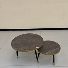 Round Nesting Coffee Table Set FCT 003 - 2 Tables with Gold Edge Trim and Black Legs — WIMU Kitchen Nairobi — Kenya · WIMU Kitchen