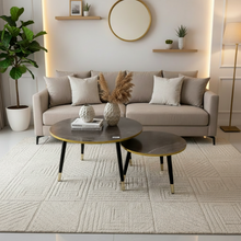 Round Nesting Coffee Table Set FCT 003 - 2 Tables with Gold Edge Trim and Black Legs — WIMU Kitchen Nairobi — Kenya · WIMU Kitchen