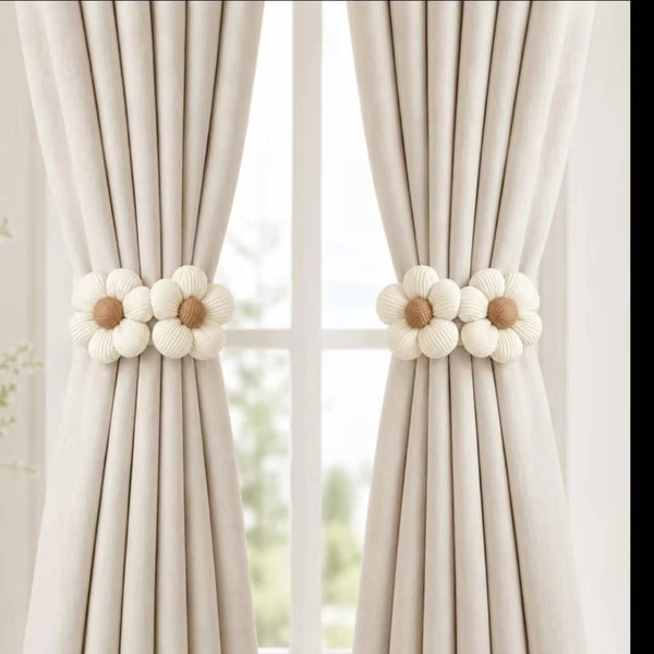 Bohemian Flower Curtain Tiebacks, White or Beige — WIMU Kitchen Nairobi — Kenya · WIMU Kitchen Nairobi