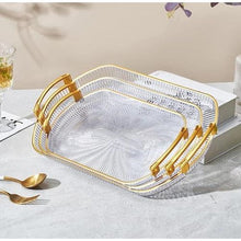 3 Piece Striped Clear Tray Set, Gold Rimmed Handles — view 2 — Kenya · WIMU Kitchen