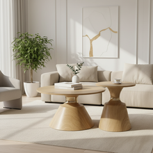 2-Piece Wood Top Pedestal Nesting Coffee Table Set - Oak-Look Tops on Cone Bases with Gold Ring — WIMU Kitchen Nairobi — Kenya · WIMU Kitchen