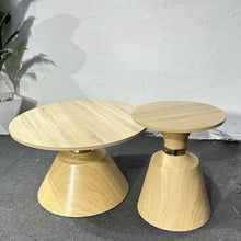 2-Piece Wood Top Pedestal Nesting Coffee Table Set - Oak-Look Tops on Cone Bases with Gold Ring — WIMU Kitchen Nairobi — Kenya · WIMU Kitchen
