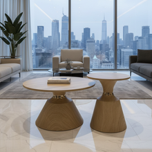 2-Piece Wood Top Pedestal Nesting Coffee Table Set - Oak-Look Tops on Cone Bases with Gold Ring — WIMU Kitchen Nairobi — Kenya · WIMU Kitchen