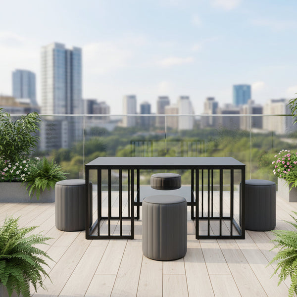 Coffee Table Set with 4 Upholstered Stools FCT 1311 - Metal Frame with Glass Shelf — WIMU Kitchen Nairobi — Kenya · WIMU Kitchen Nairobi