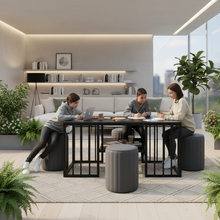 Coffee Table Set with 4 Upholstered Stools FCT 1311 - Metal Frame with Glass Shelf — WIMU Kitchen Nairobi — Kenya · WIMU Kitchen