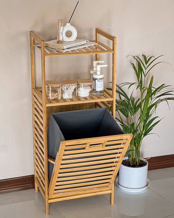 2-in-1 Bamboo Laundry Hamper with Storage Shelf – Slim Water-Resistant Basket — WIMU Kitchen Nairobi — Kenya · WIMU Kitchen Nairobi