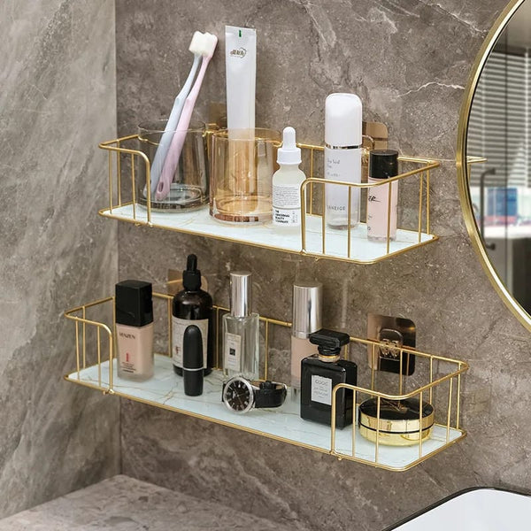 Marble Glass Bathroom Shelf with Iron Frame - Wall-Mounted Vanity Storage — WIMU Kitchen Nairobi — Kenya · WIMU Kitchen Nairobi