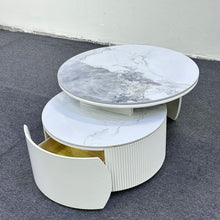 Marble Top Nesting Coffee Table with Storage Drawer - Fluted Wood Bases with Curved Pull-Out Drawer — WIMU Kitchen Nairobi — Kenya · WIMU Kitchen