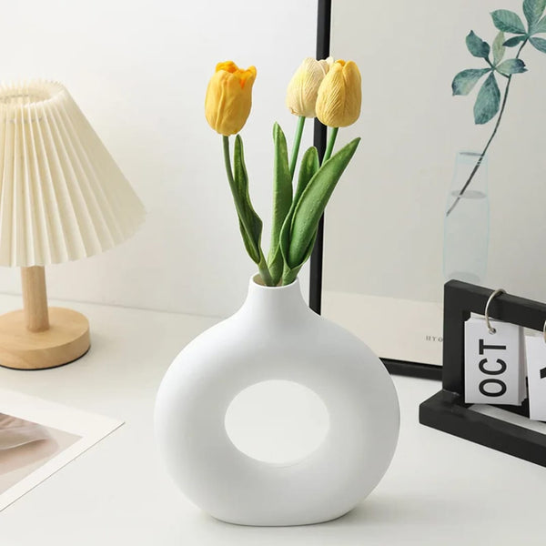 Sculptural Statement Circular Donut White Ceramic Vase — WIMU Kitchen Nairobi — Kenya · WIMU Kitchen Nairobi