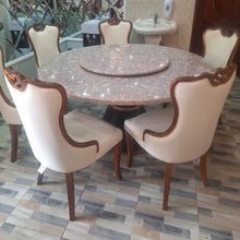 Round Marble-Pattern Dining Table with Lazy Susan and 6 Upholstered Chairs — WIMU Kitchen Nairobi — Kenya · WIMU Kitchen