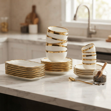 30 Piece White Ceramic Dinner Set with Gold Ring Detail — view 3 — Kenya · WIMU Kitchen