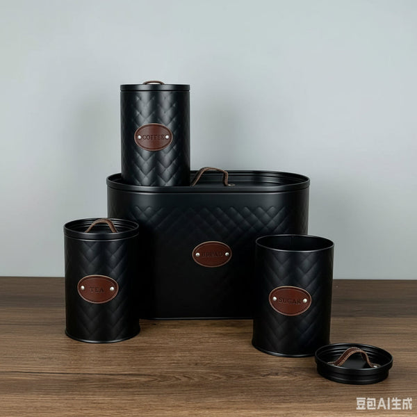 4 Piece Quilted Metal Bread Bin and Tea Coffee Sugar Canister Set, White Black or Grey — WIMU Kitchen Nairobi — Kenya · WIMU Kitchen Nairobi