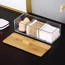 Acrylic Organiser with Bamboo Lid - Clear Compartment Box for Cotton Buds and Essentials — WIMU Kitchen Nairobi — Kenya · WIMU Kitchen