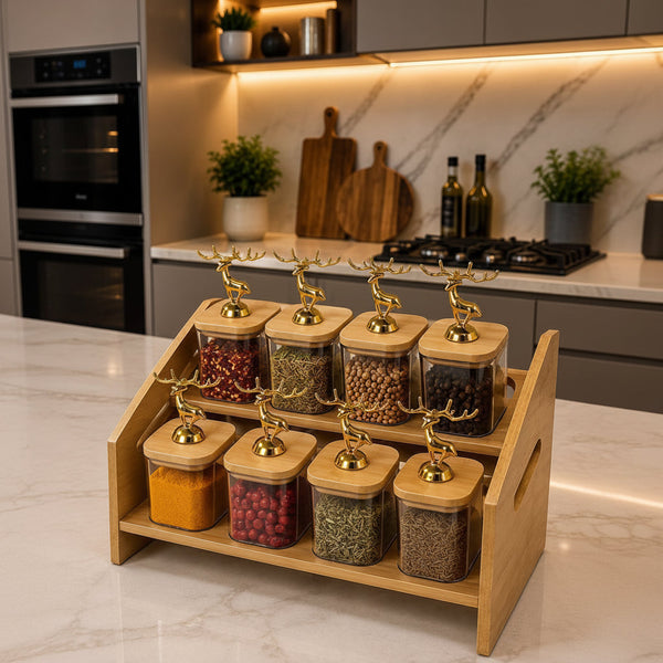 8 Piece Kitchen Spice Rack Set, 300ml Jars with Bamboo Stand — WIMU Kitchen Nairobi — Kenya · WIMU Kitchen Nairobi