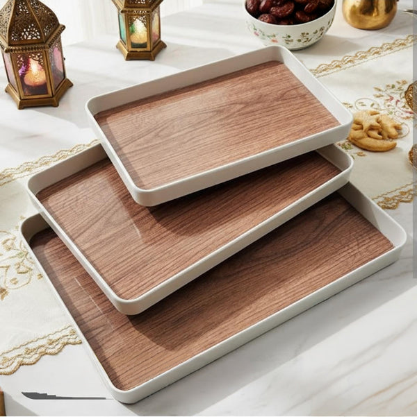 3 Piece Premium Wooden Serving Tray Set - Wood-Grain Trays with White Edges and Raised Sides — WIMU Kitchen Nairobi — Kenya · WIMU Kitchen Nairobi