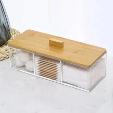 Acrylic Organiser with Bamboo Lid - Clear Compartment Box for Cotton Buds and Essentials — WIMU Kitchen Nairobi — Kenya · WIMU Kitchen