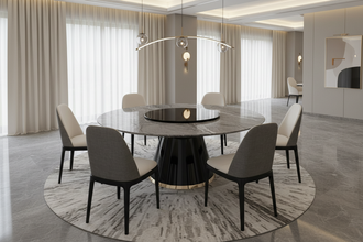 Round Marble Dining Table with Lazy Susan & 6 Upholstered Chairs – 7-Piece Set — WIMU Kitchen Nairobi — Kenya · WIMU Kitchen