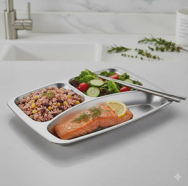 3 Compartment Stainless Steel Serving Plates, 6 Piece Set, 29 x 21cm — WIMU Kitchen Nairobi — Kenya · WIMU Kitchen Nairobi