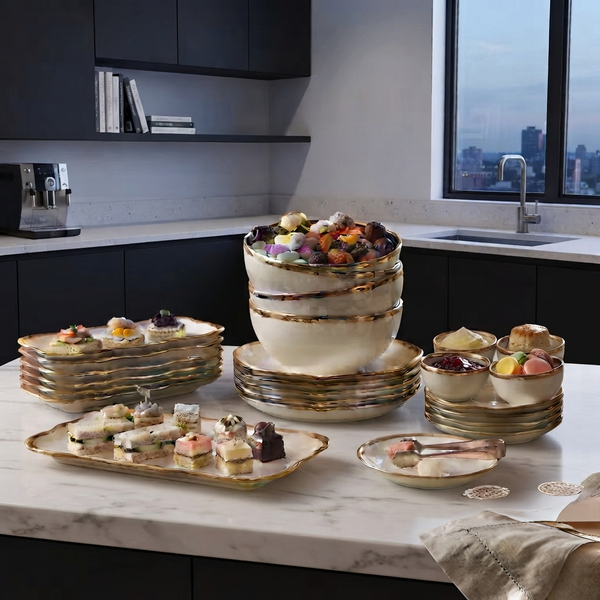 30 Piece White Ceramic Dinner Set with Gold Ring Detail — WIMU Kitchen Nairobi — Kenya · WIMU Kitchen Nairobi