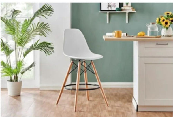 Eames-Style DSW Counter Bar Stool – Molded Seat, Natural Wood Eiffel Legs (28" Seat) — WIMU Kitchen Nairobi — Kenya · WIMU Kitchen Nairobi