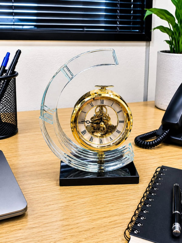 Gold Arch Mantel Clock with Crystal Glass Frame, Skeleton Dial and Quartz Movement — WIMU Kitchen Nairobi — Kenya · WIMU Kitchen Nairobi