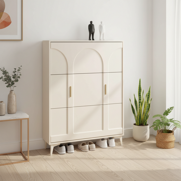 Double Layer Bucket Flip Shoe Cabinet 100 x 90 x 24cm with Gold Handles and Raised Legs — WIMU Kitchen Nairobi — Kenya · WIMU Kitchen Nairobi