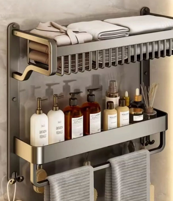 2-Tier Bathroom Towel Rack with Shelf & Hooks – Wall-Mounted Organiser — WIMU Kitchen Nairobi — Kenya · WIMU Kitchen Nairobi