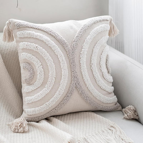 Tufted Cushion Cover with Tassels - Boho Textured Cover in Grey, Beige or Brown — WIMU Kitchen Nairobi — Kenya · WIMU Kitchen Nairobi